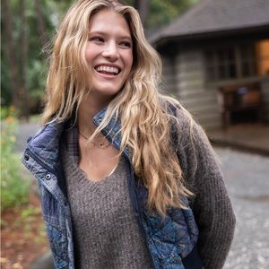 Denim patchwork blue puffy vest XL - more boho than sporty! Natural Life brand